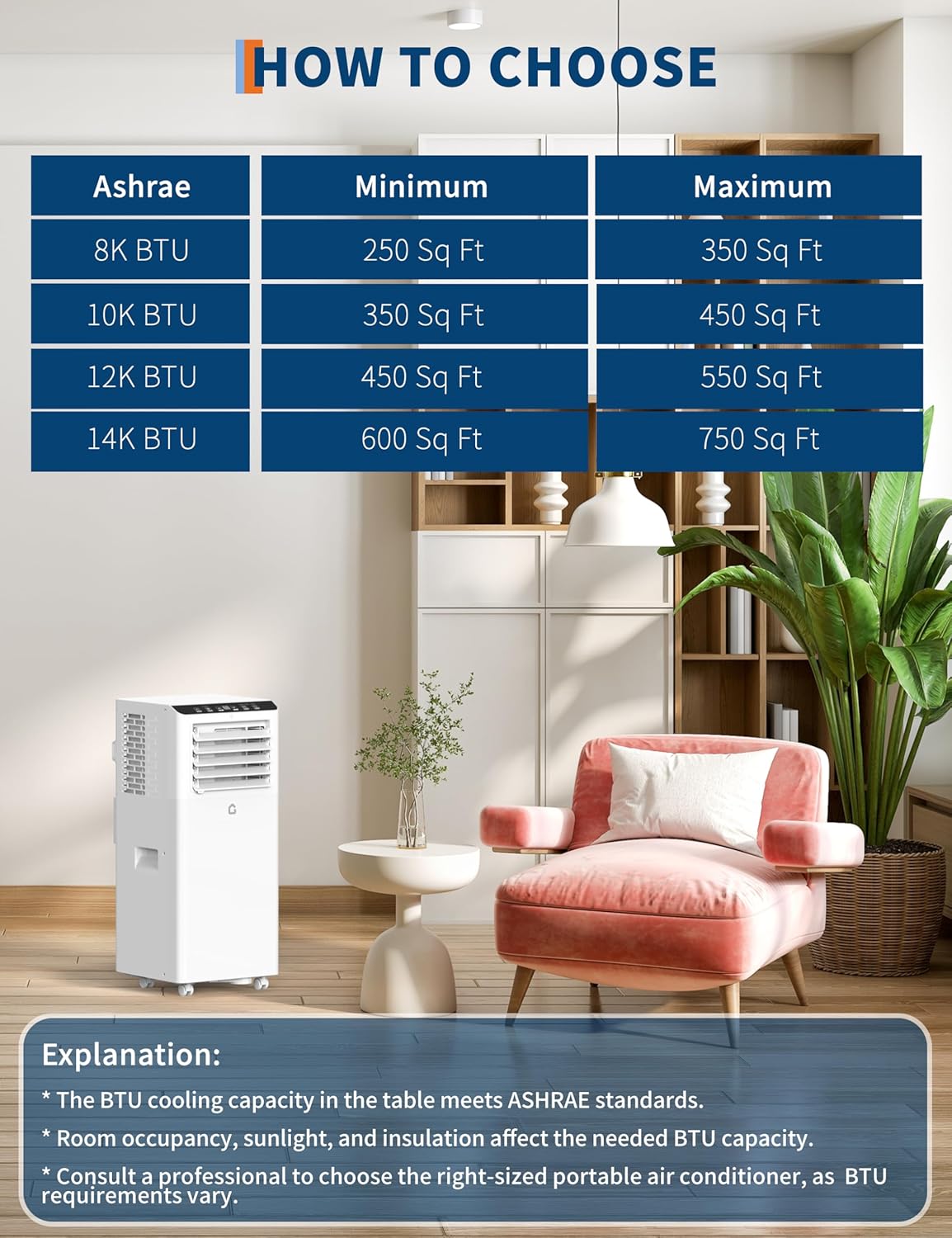 8000 BTU Portable Air Conditioner w/Remote Control Cools rooms up to 350 sq.ft, Quiet & Energy-Efficient AC, Follow Me Function, 24H Programmable Timer, Window Kit, Room AC for Bedrooms