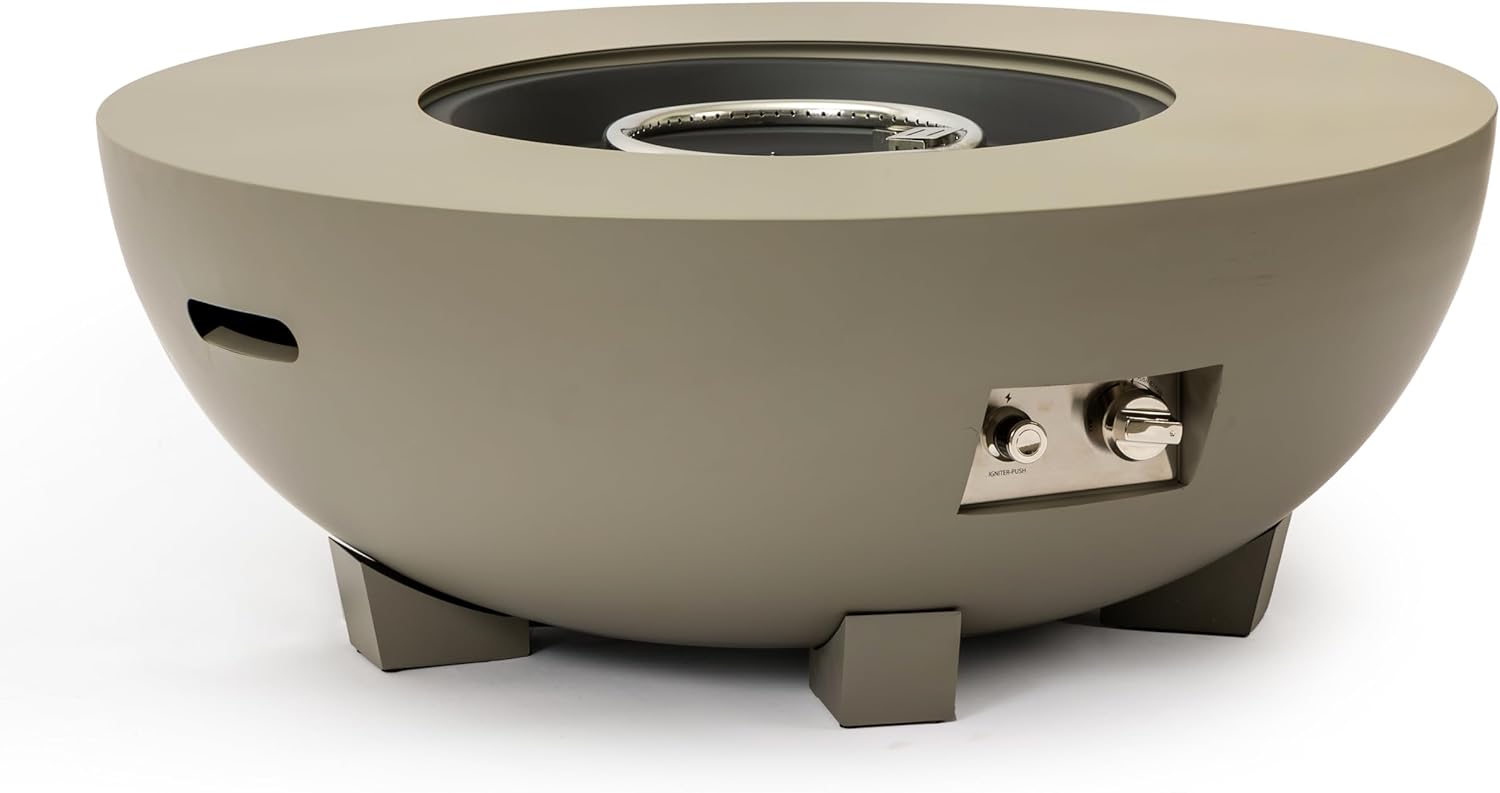 36 Inch Round Iron Fire Pit Table with Push-Button Ignition, Adjustable Flame, 10FT Propane Hose & Metal Lid, Bowl-Shaped Outdoor Gas Firepit Table for Patio, Deck, Balcony, Backyard (Grey, 36 inch)