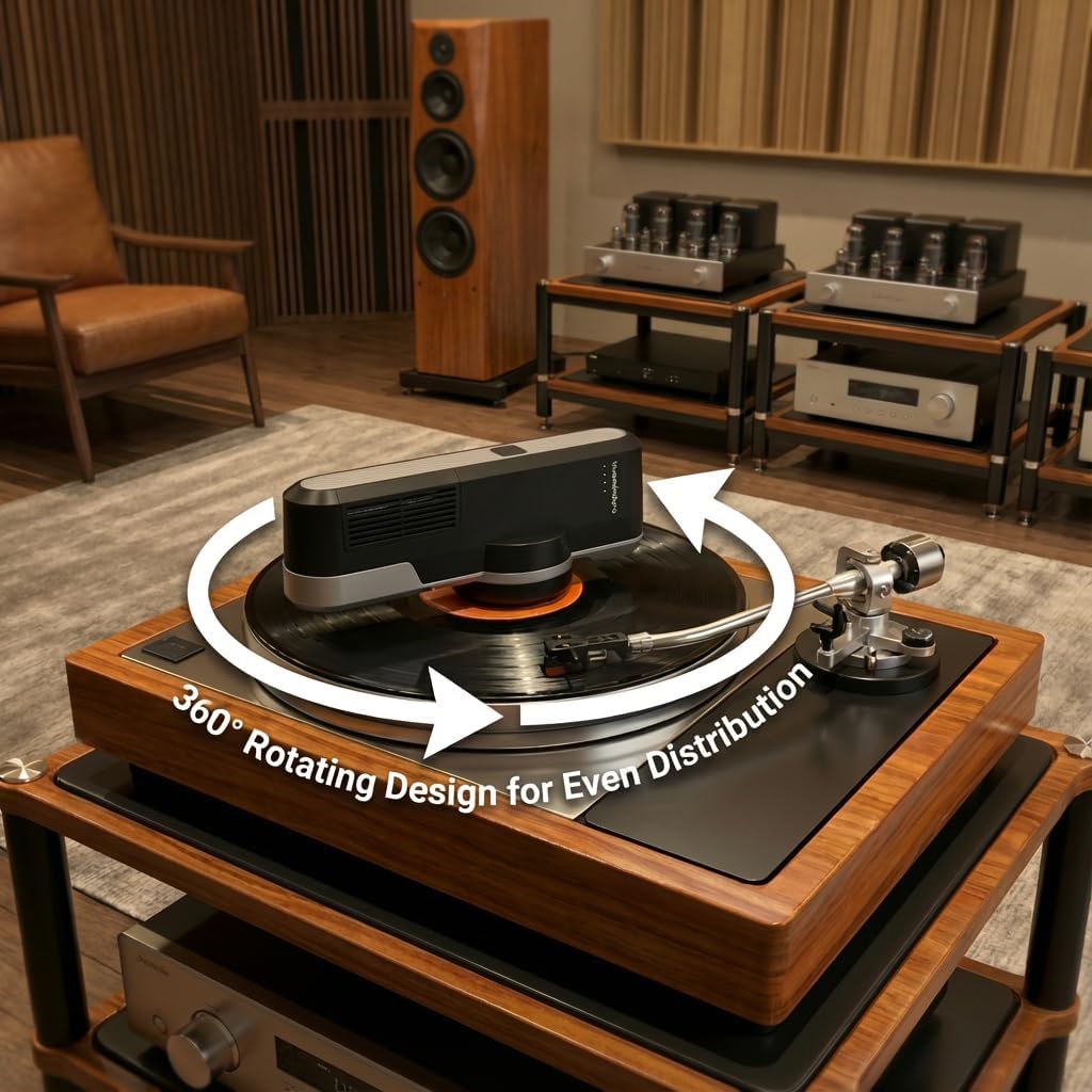 HumminGuru Orbit Static Remover for Vinyl Records, Vinyl Record Cleaner Machine Removes Static Charge Evenly, 360° LP Rotating Ionizer, Anti-Static Turntable Record Player Accessories Cleaning Kit