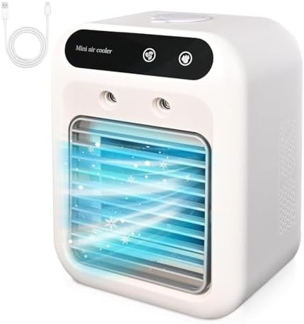 Portable Air Conditioner Fan, Personal Evaporative Air Cooler with 2 Speeds and 2 Cool Mists, Desktop Cooling Fan for Room Office Desk Camping or Car