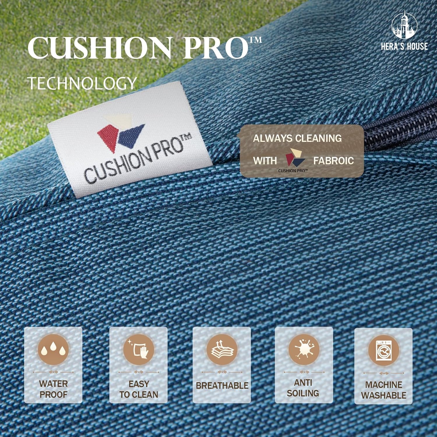 HERA'S HOUSE 5 Pieces Patio Furniture Set with Fire Pit Table, 4 x Thick Cushioned Rocking Chairs, 1 x 28 Fire Pit Table (50,000 BTU), Outdoor Conversation Set for Garden Backyard Lawn, Pacific Blue