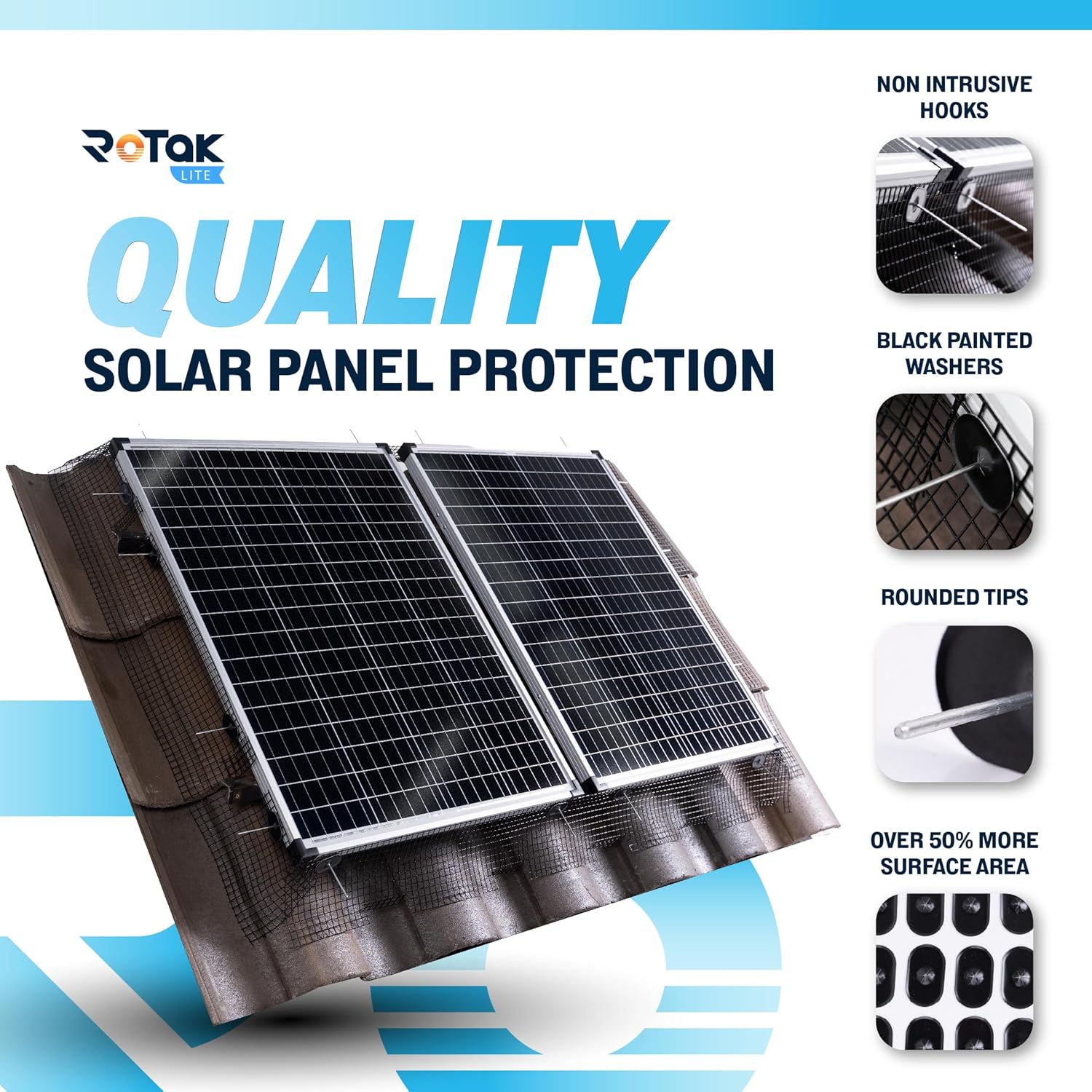 ROTAK Critter Guard - 6in x 100ft Solar Panel Bird Guard with Fastener Clips - Galvanized Black PVC Coated ½ inch Wire Roll Mesh (6