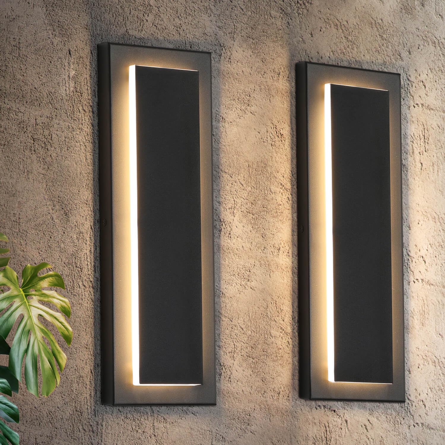 tewei 2 Pack Modern LED Outdoor Wall Lights, Black Exterior Wall Sconce & Indoor Wall Sconce Lighting Fixtures, 15.7'' Large Front Door Lights for Entrance, Hallway, 360° Beam Angle, Warm White 3000K