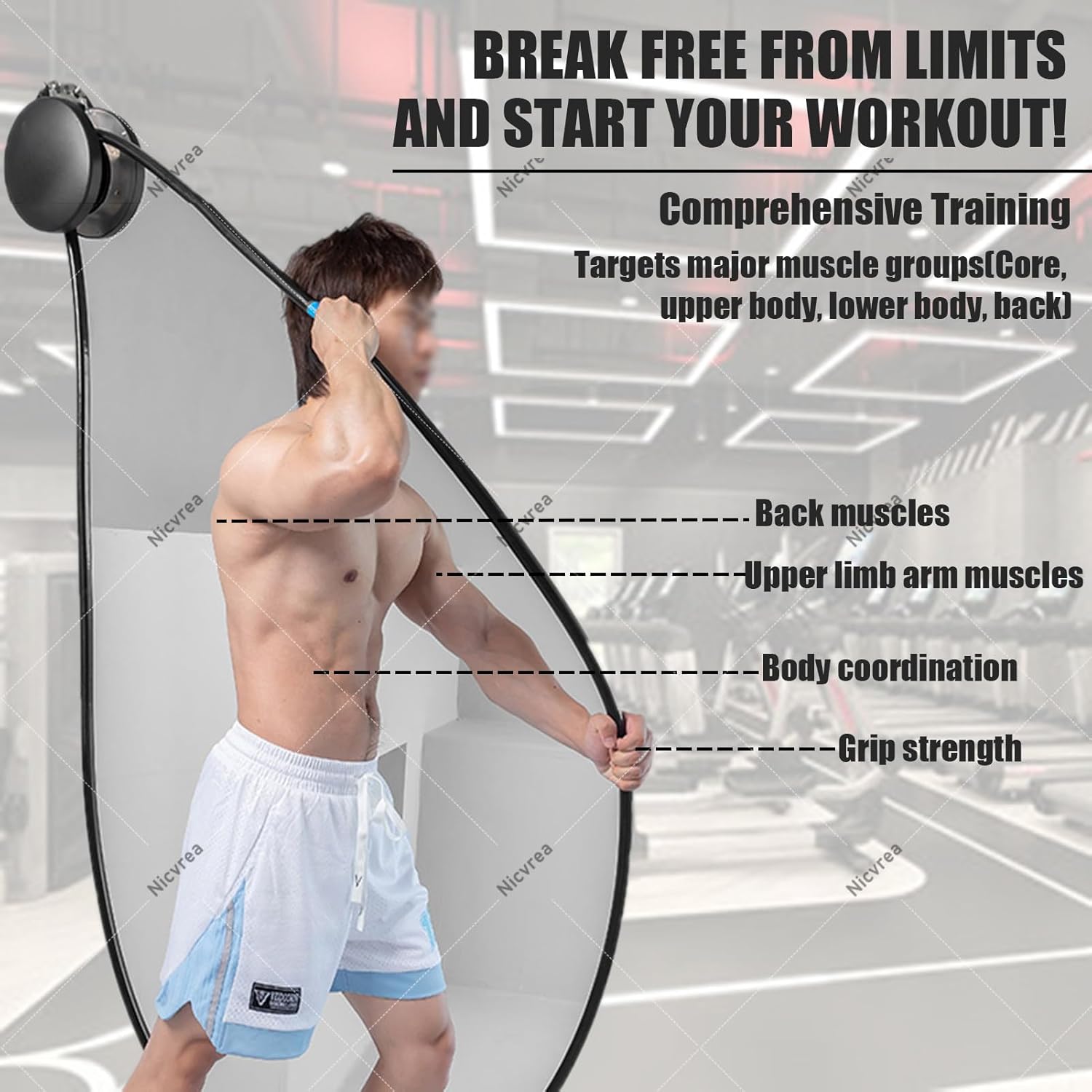 Endless Rope Pulley System, Steel Drum Mounts on Upright, Closed-Loop Nylon Rope, Home Gym Infinity Rope for Interval Resistance Training