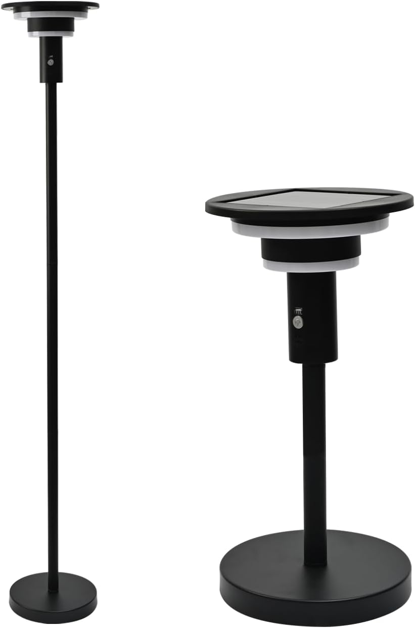Solar Floor Lamp for Patio Waterproof IP44,Outdoor USB Rechargeable Cordless Floor Lamp with 3 Modes,Height Adjustable,Warm White 3000k Standing Solar Lights for Deck, Porch, Camping