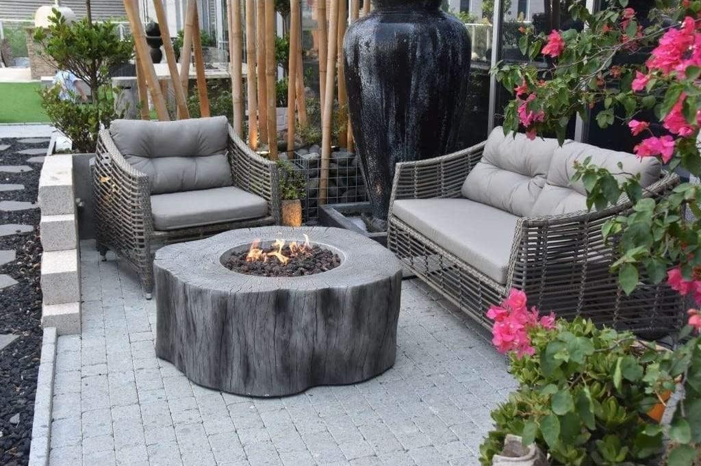 Elementi Manchester Gas Fire Pit Cast Concrete Fire Table, Outdoor Fire Pit Electronic Ignition | Canvas Cover, Lava Rock Included | Free AMS Wind Guard | Classic Gray (Propane Gas)