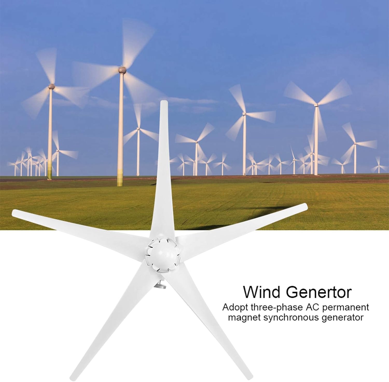 FTVOGUE Wind Turbines, Wind Turbine Generator, Windmill Generator 800W Wind Turbine Businesses 5 Blade Wind Controller, Renewable Energy Power Inverters (24V)
