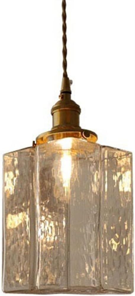 Square Shape Pendant Light Hammered Glass Small Chandelier Retro Glass Hanging Lighting Fixture,for Kitchen Island Dining Room Bedroom Hallway Bar Living Room