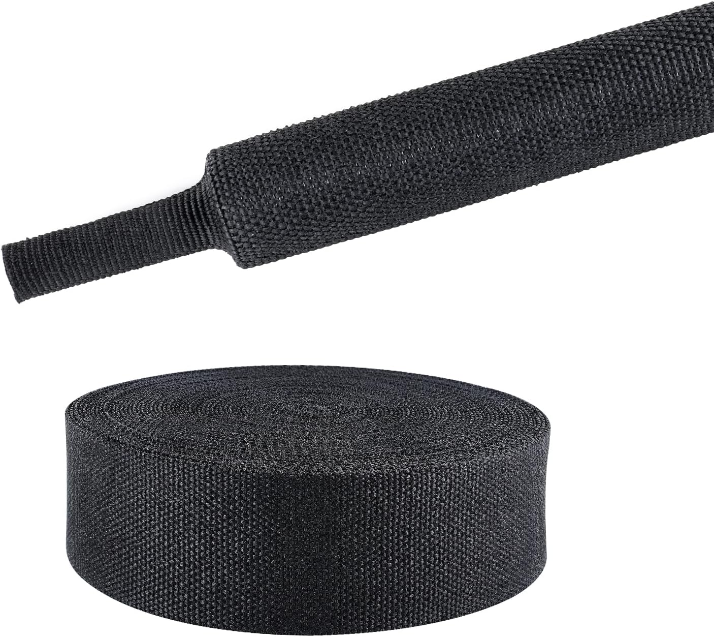 Electrical Flat Heat Shrink Tubing, High Ratio Car Amplifier Farbric Heat Shrinkable Braided Sleeving Cord Protection for Cable Sheathing (Black(2 in 1 Shrink Ratio), 1''-30FT)