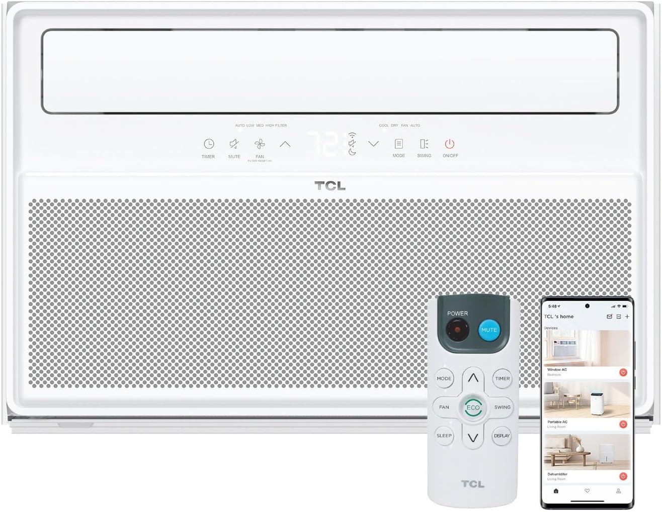TCL 8,000 BTU Q-Series Smart Inverter Window AC, Ultra-Quiet 32dB Fan & 40dB Cooling, 38% Energy Saving, 3-Step Install, Open-able Window, Works with Smart Home Devices, Cools up to 350 Sq. Ft.