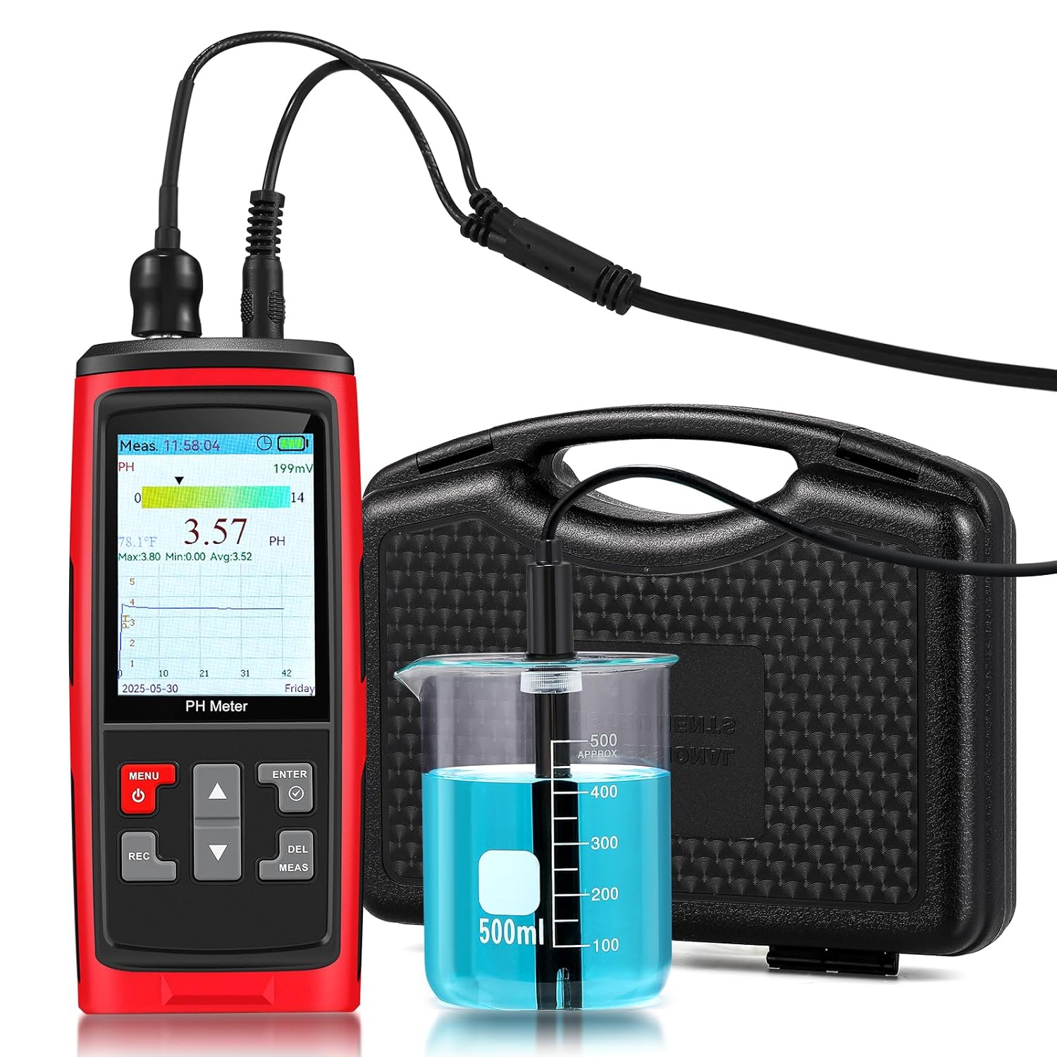 Bonvoisin PH Meter for Water Real-time PH, Temperature, Voltage Measurements in Water with Calibration, Digital PH Tester for Hydroponic Systems, Plant Grow, Pool