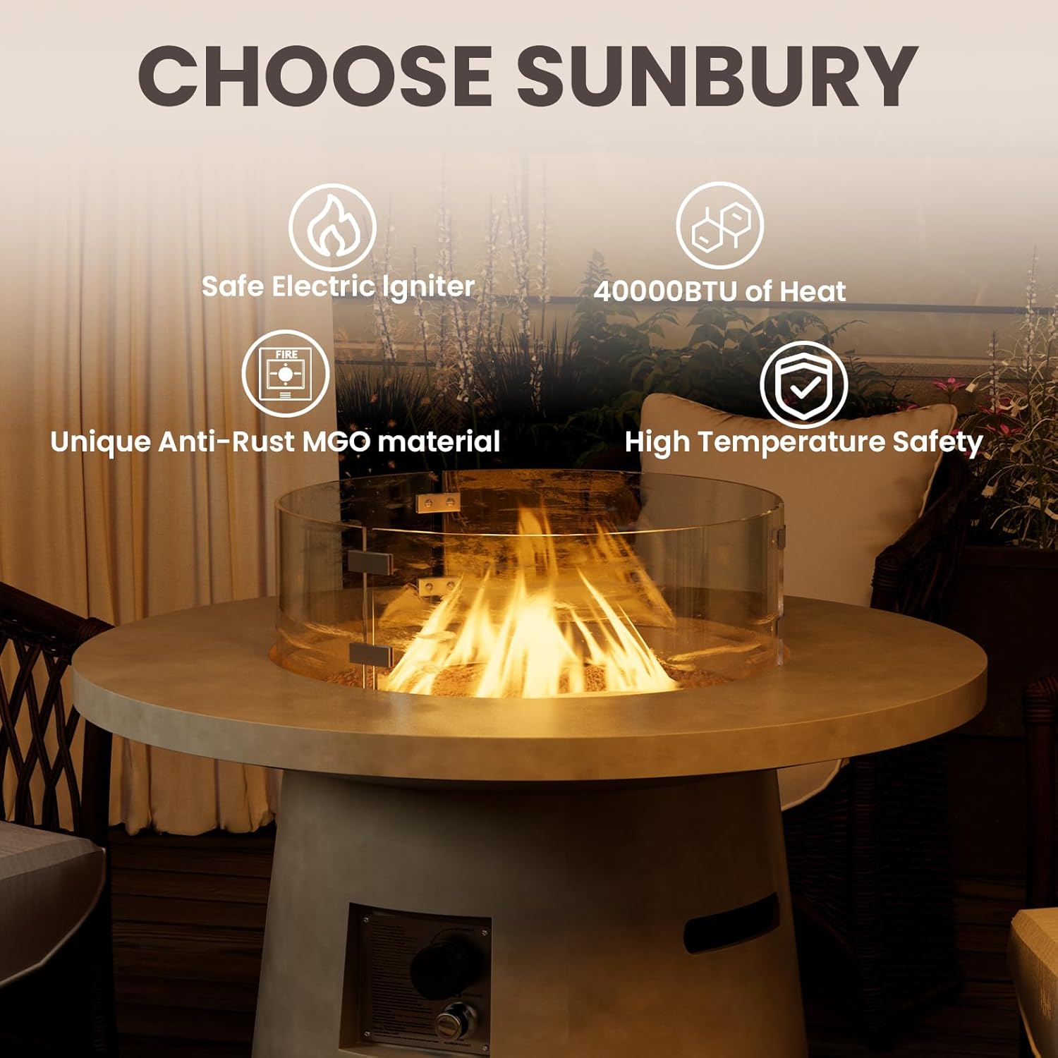 SUNBURY Outdoor Propane Fire Pit Table, 31.5
