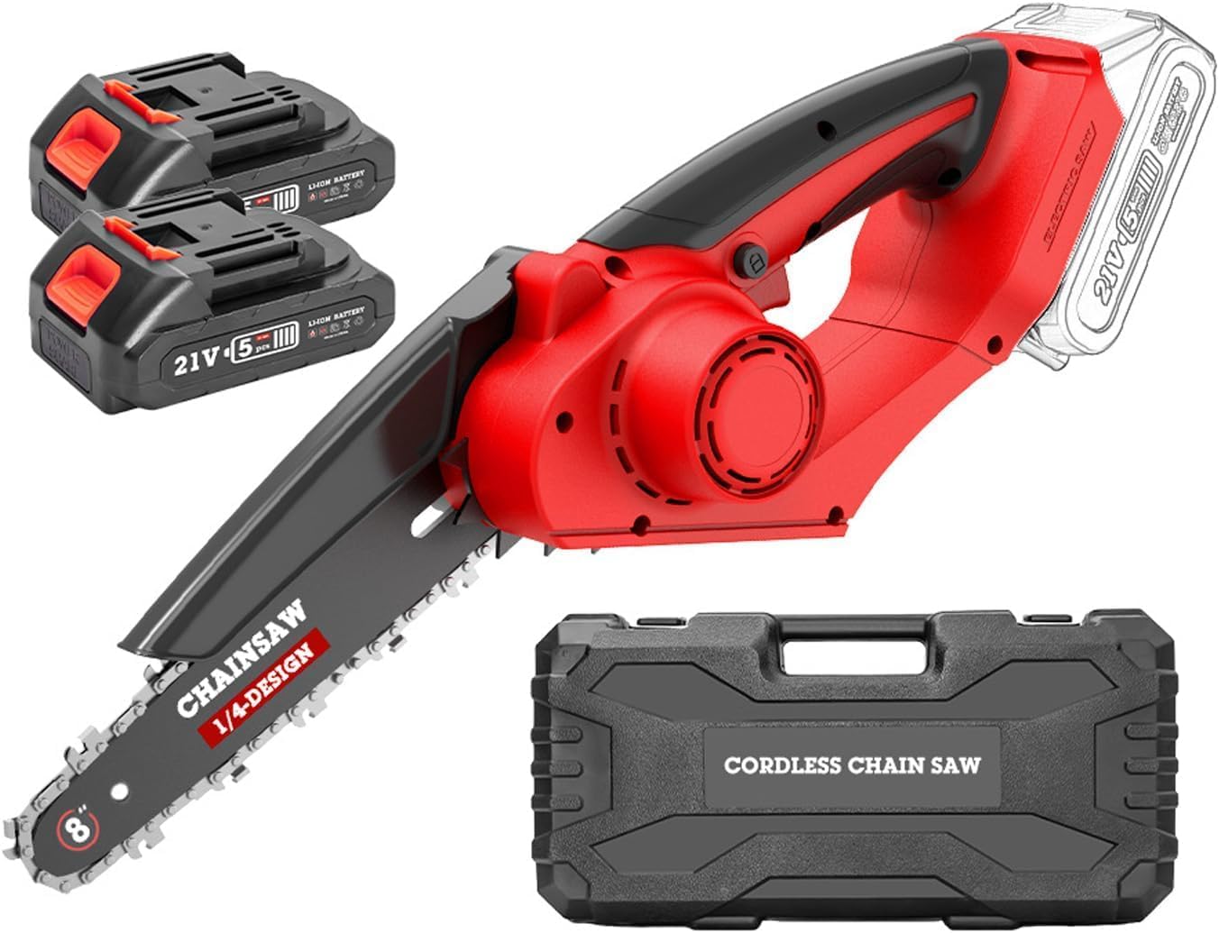 CAJUCA Cordless Electric Chainsaw 8 Inch, Battery Operated Cordless Electric Chainsaw with 2 Batteries, Brushless High Power Chainsaw