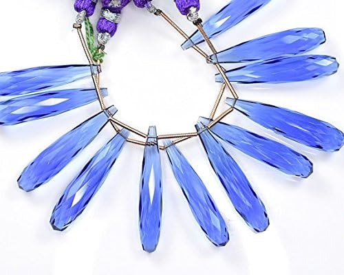 35mm 3 matched pair tanzanite blue quartz faceted long tear drops briolette beads-high polished