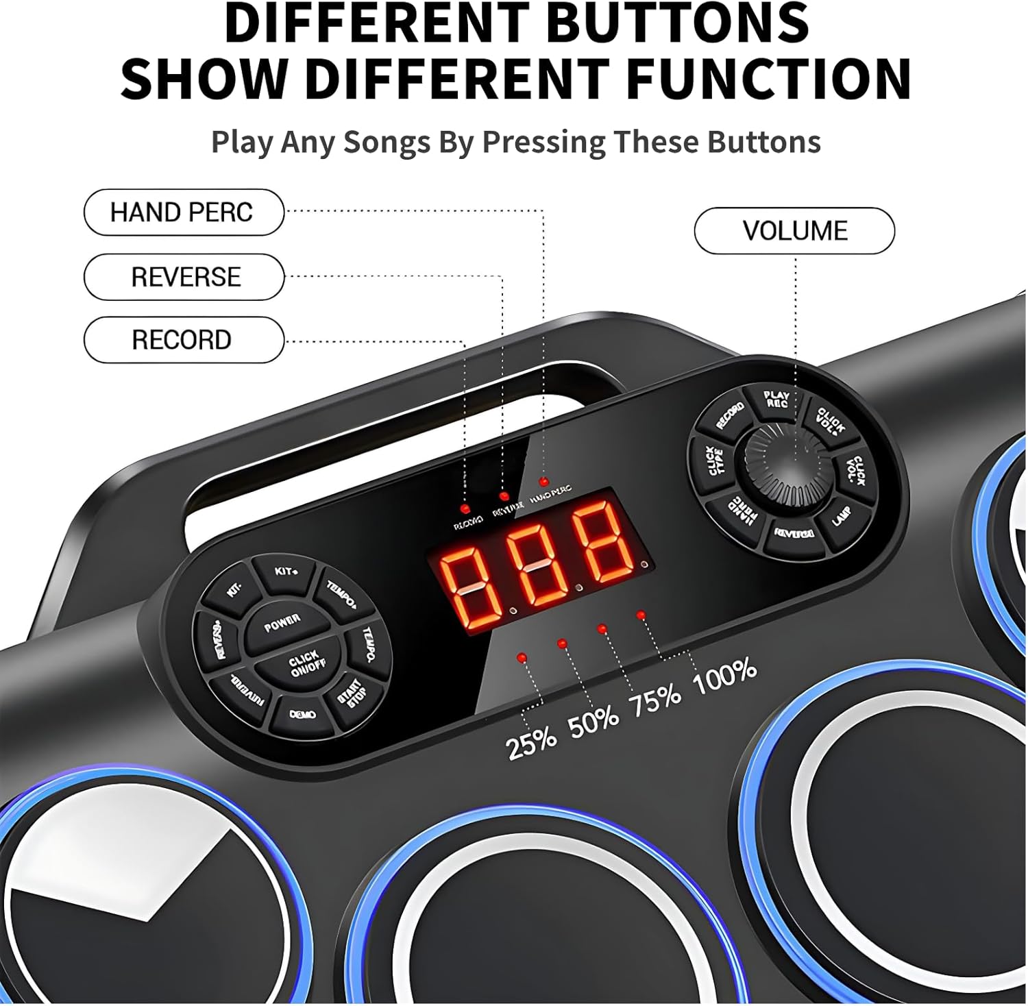 Electronic Drum Set,7-Drum Practice Pad with Headphone Jack, Roll-Up Drum Kit Machine with Built-in Speaker Drum Pedals and Sticks 10 Hours Playtime,Great Christmas for Kids