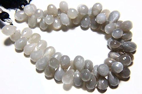 13 inch natural beads strand of 6x9-6x10mm faceted drop gray moonstone gemstone briolletes beads for DIY jewelry - necklace, bracelet, earring, ring.