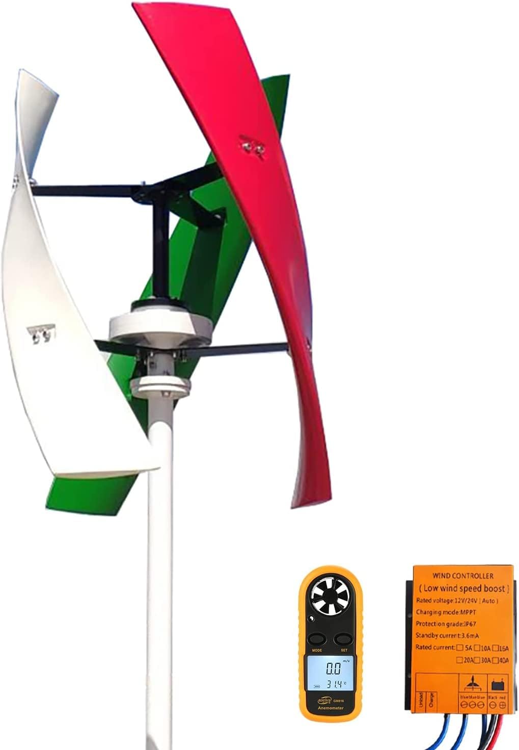 8000W Maglev Generator Wind Turbine Generator Red 3 Blades VAWT Vertical Axis Wind Turbine Kits for Off Grid Home Wind Power Hybrid System