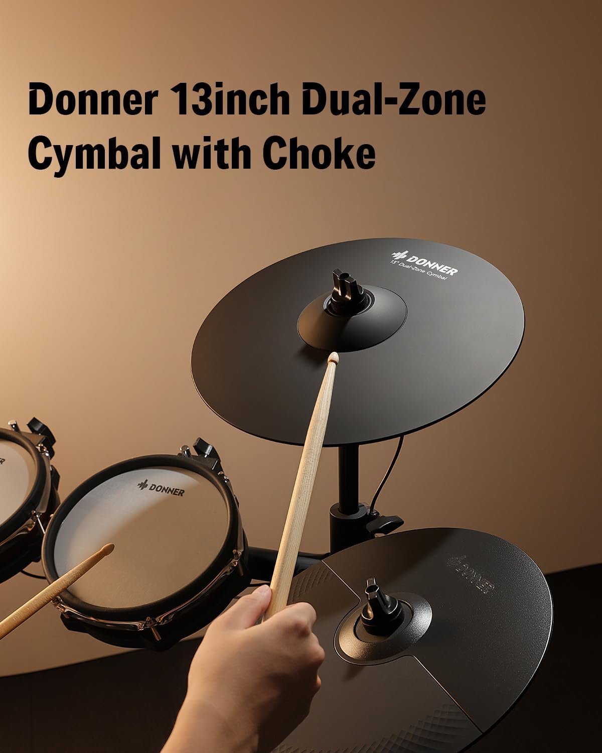Donner Mute Cymbal for Electronic Drum Set, 13-inch Dual Zone Crash for Electric Drum Kit, 2 Zone E Cymbal for Digital Drum (CYB-13D)