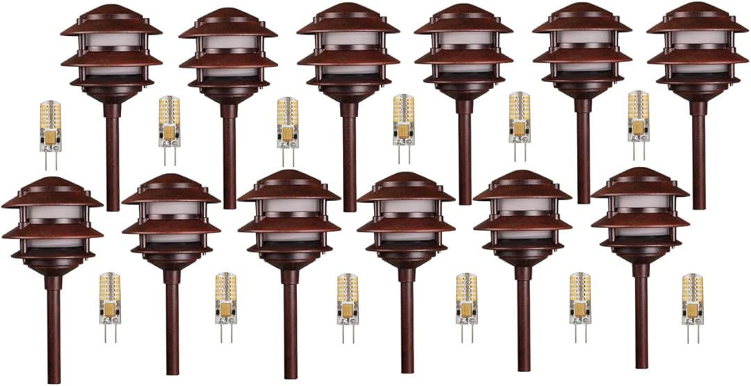 BestPro Lighting Outdoor Landscape Lighting 12PK Pathway Lights Low Voltage 3 Watt LED 12V AC Landscape Lights 2700K Warm White Easy to Install Pagoda Fixture