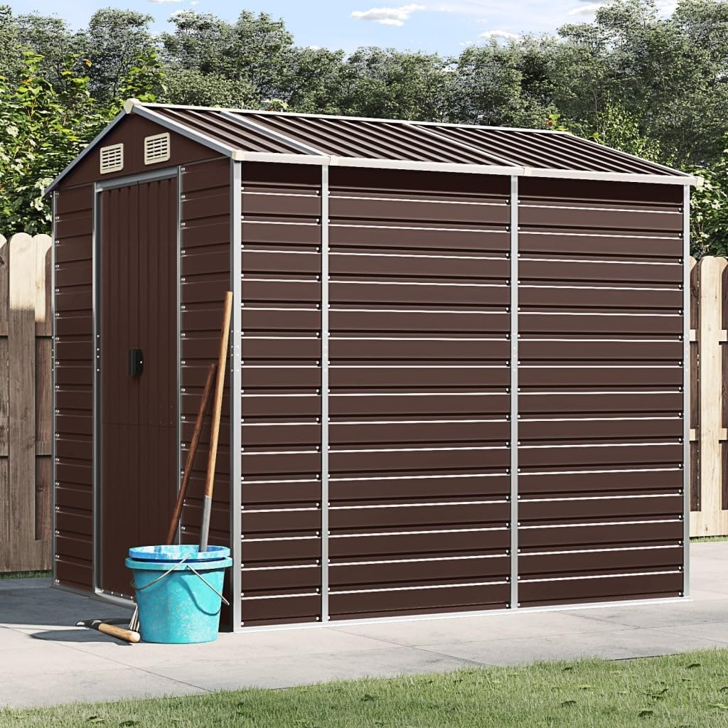 Gartenschuppen 215 x 191 x 198 cm Braunes Outdoor Storage Shed Metall Stahl Modernes Design UV-Beständig mit Hangdach für Garten Garage Terrasse Balkon