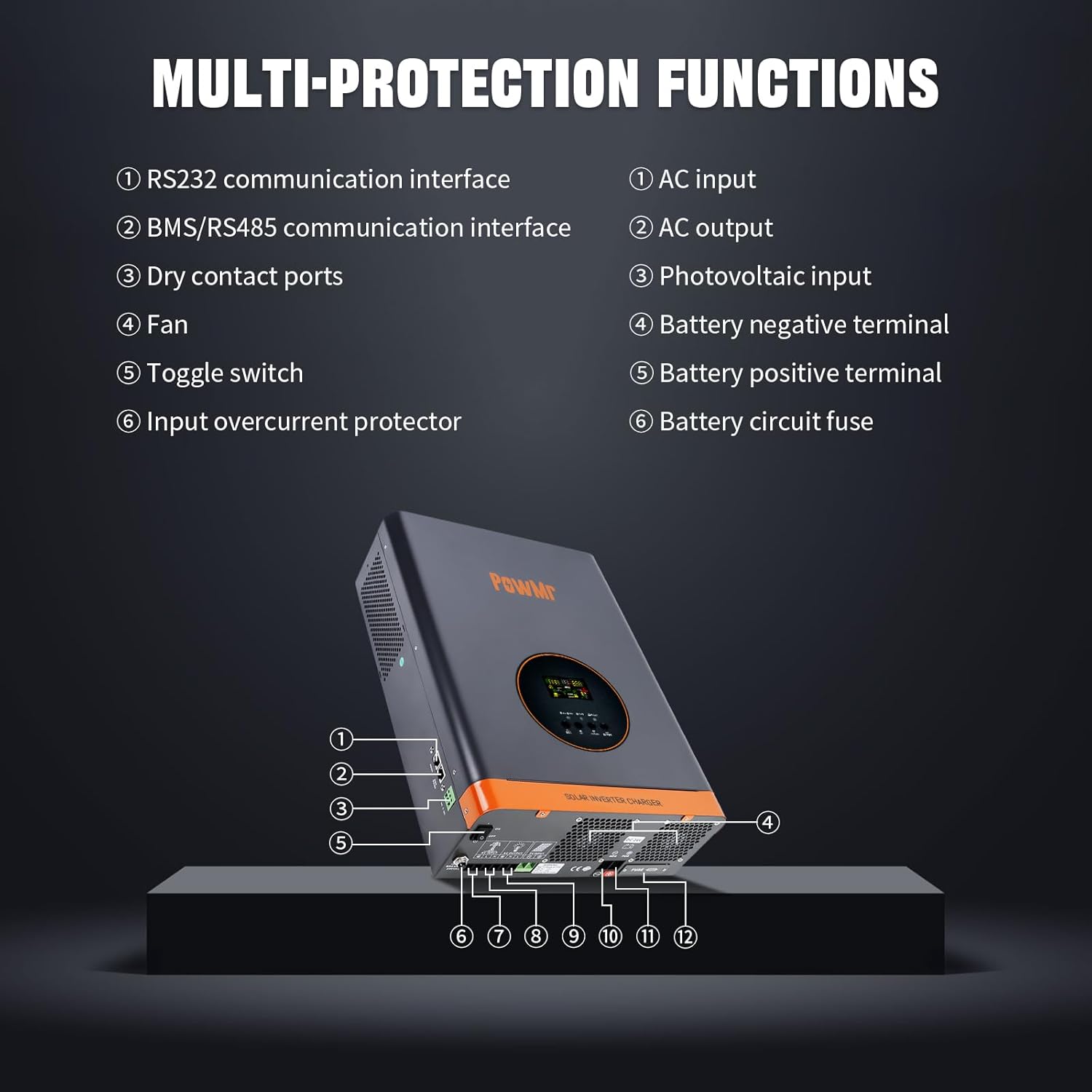 PowMr 3000W Hybrid Solar Inverter,24VDC to 110VAC, Low Frequency Inverter w/Built-in 60A MPPT Charge Controller, Pure Sine Wave for 24V Lead-Acid and Lithium Battery, Peak Power:9000W