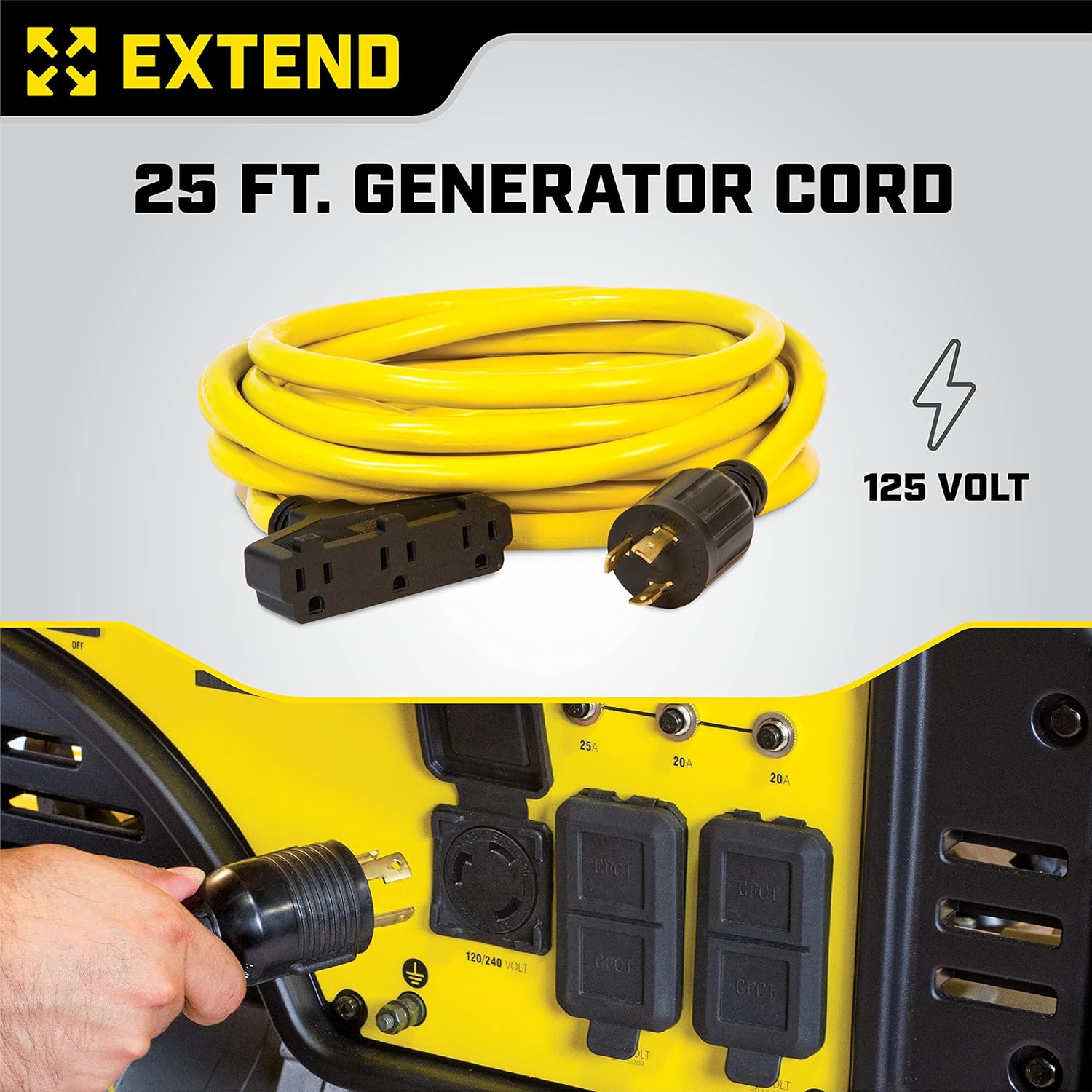 Champion Power Equipment 25-Foot 30-Amp 125-Volt Fan-Style Generator Extension Cord (L5-30P to three 5-15R)