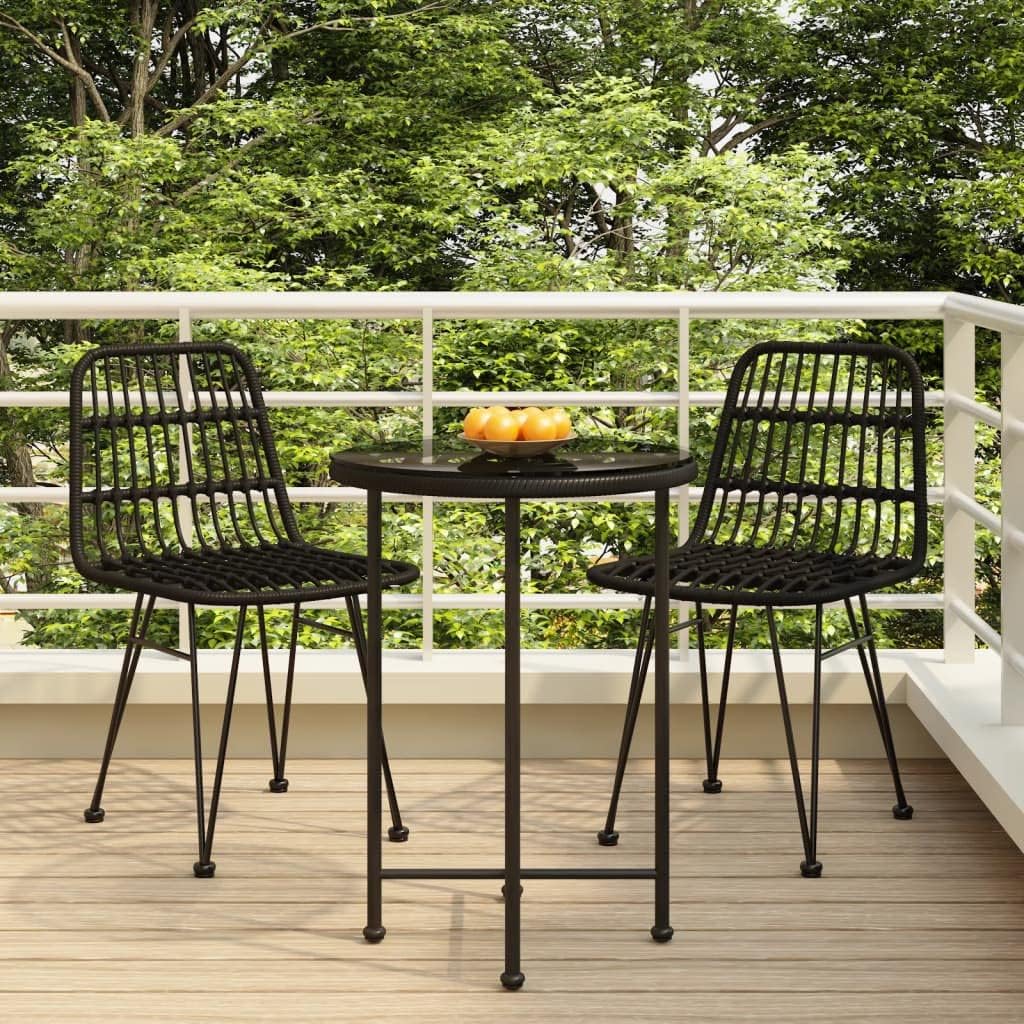 Furniture Sets 3 Piece Patio Dining Set Black Poly Rattan,AllWeather Patio Dining Set: Stylish and Durable for Outdoor Living Garden Conversation Sets