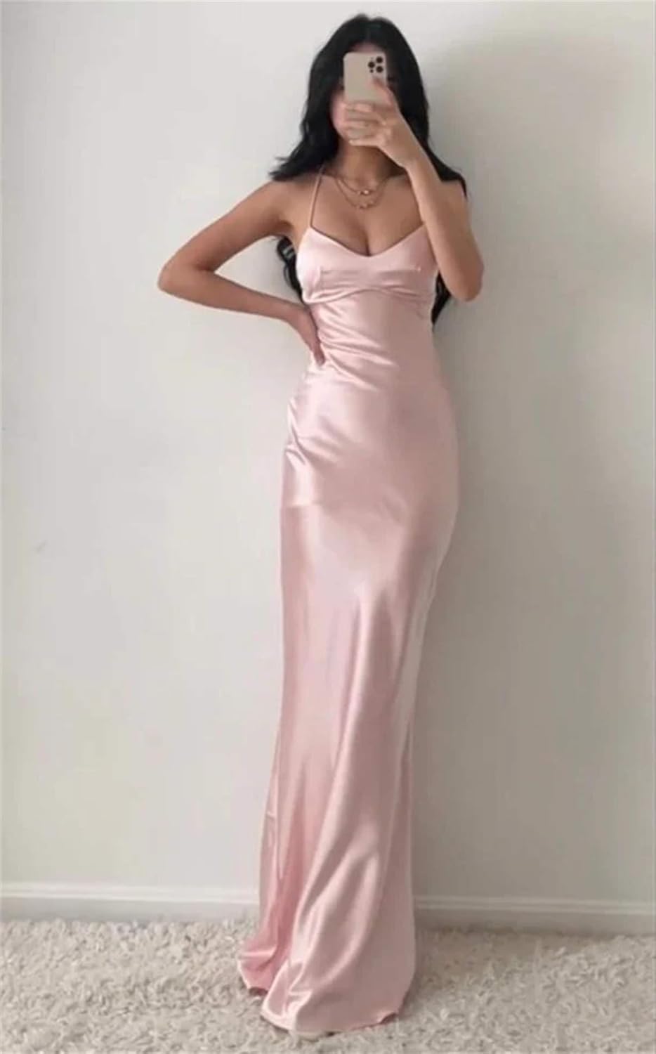 BOLENSYE Satin Bridesmaid Dresses Long Prom Dress for Women Spaghetti Strap Formal Dress Mermaid Evening Party Gown
