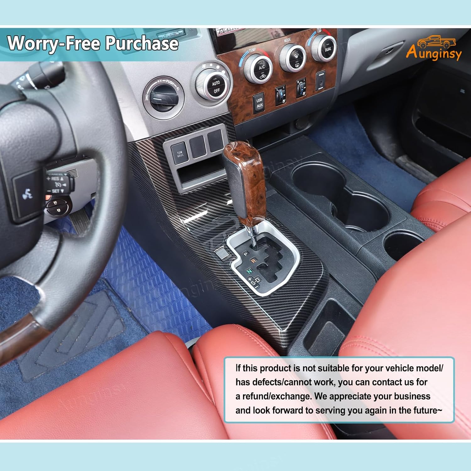 Aunginsy Center Console Gear Shift Panel Trim Cover Compatible with Toyota Tundra/Sequoia 2007-2013 Car Central Control Gear Shifter Box Panel Protector Frame Decorative Cover ABS Interior Accessories