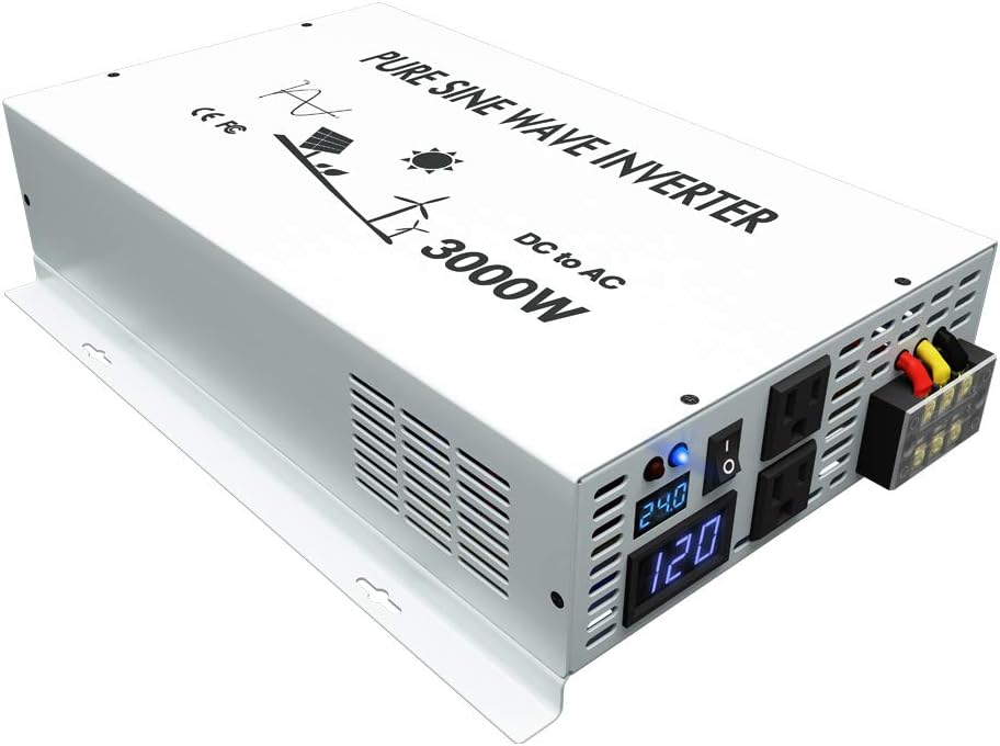 WZRELB 3000W 24V Pure Sine Wave Solar Power Inverter DC to 110V AC Converter (RBP300024W)