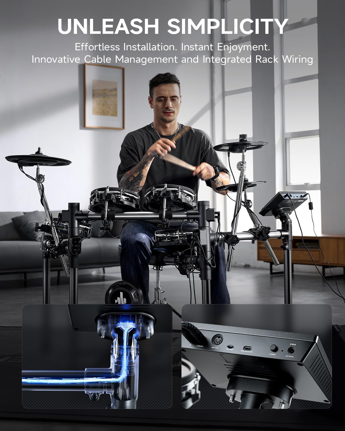 Donner Beat Electronic Drum Set, Electric Drum Kit with Quiet Mesh Drum Pads, 12