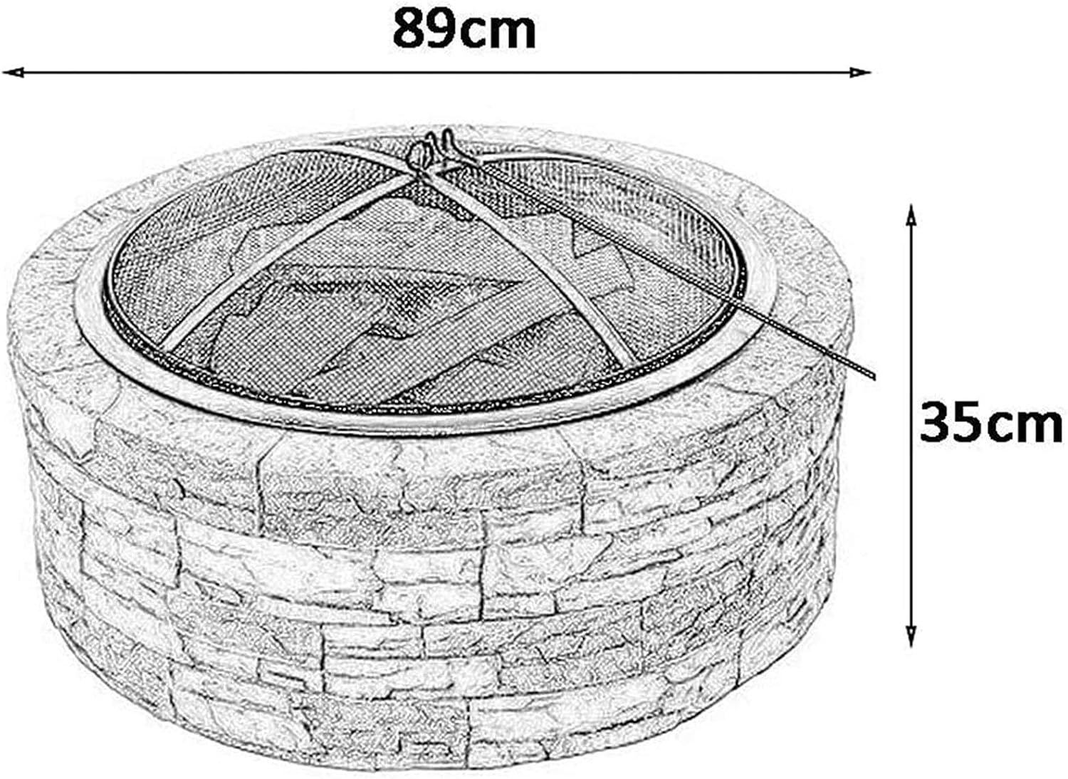 Fire Pit Wood Burning Wood Heating Faux Stone Brazier Patio Fire Pit Outdoor Grill and Spark Screen BBQ Stove Bonfire Stove Roasting Stove Brazier