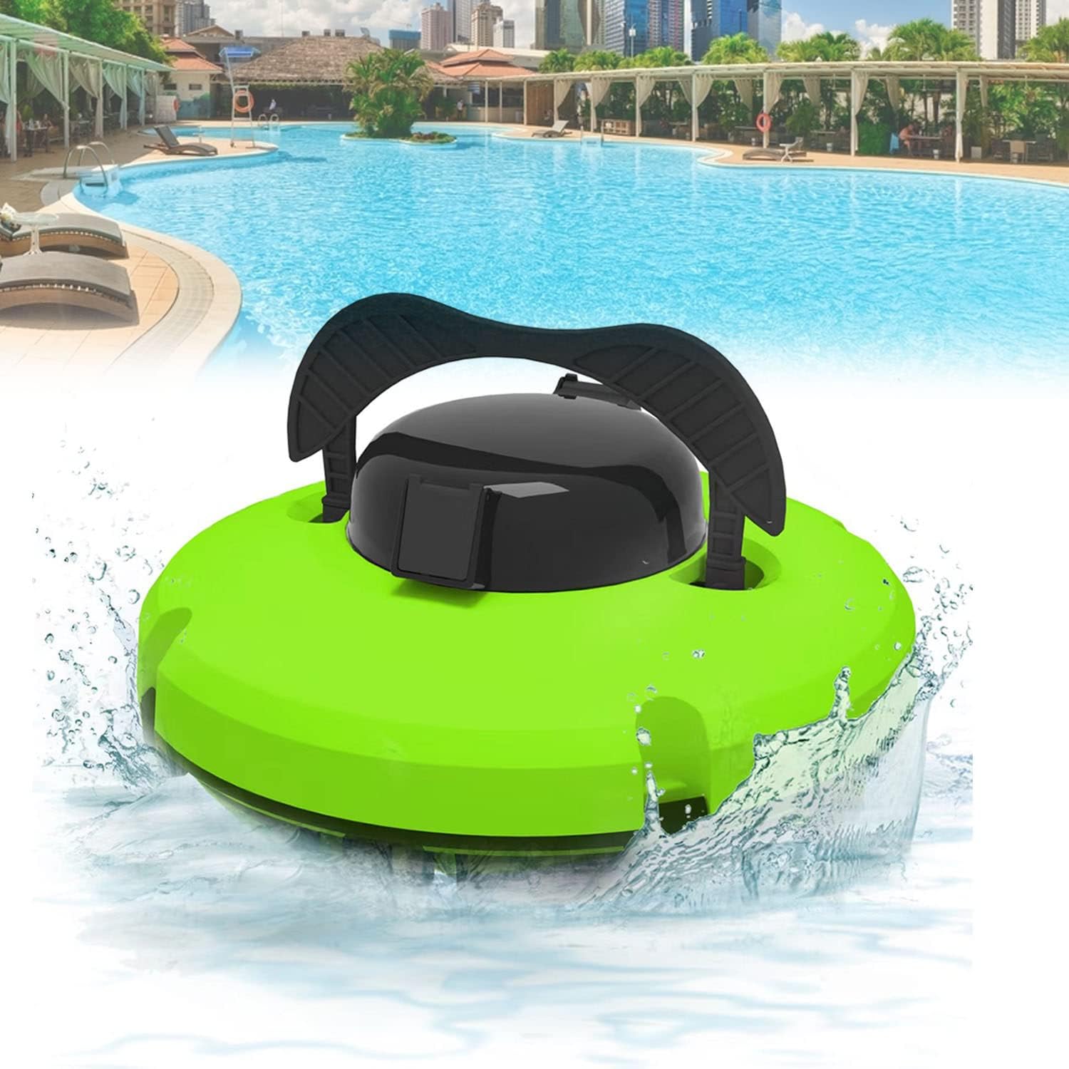 Cordless Robotic Pool Cleaner,Fully Automatic Robotic Pool Cleaner Wall-Climbing Underwater Cleaner with Smart Navigation and Top Load Filter Ideal, for Ground Swimming Pool,Green