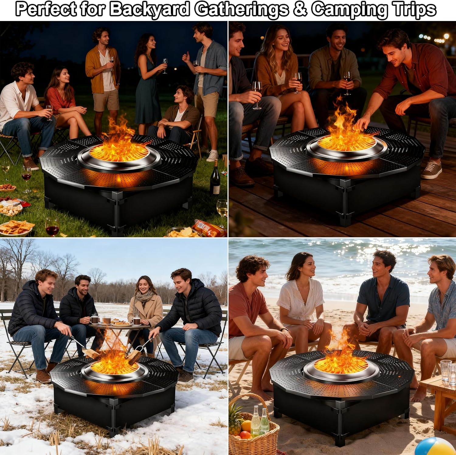 Fire Pit Surround Tabletop for Solo Stove Yukon, Thick Metal, Fire Pit Surround Table Adjustable, for Solo Stove Yukon Accessories (Black, 47.8 in)