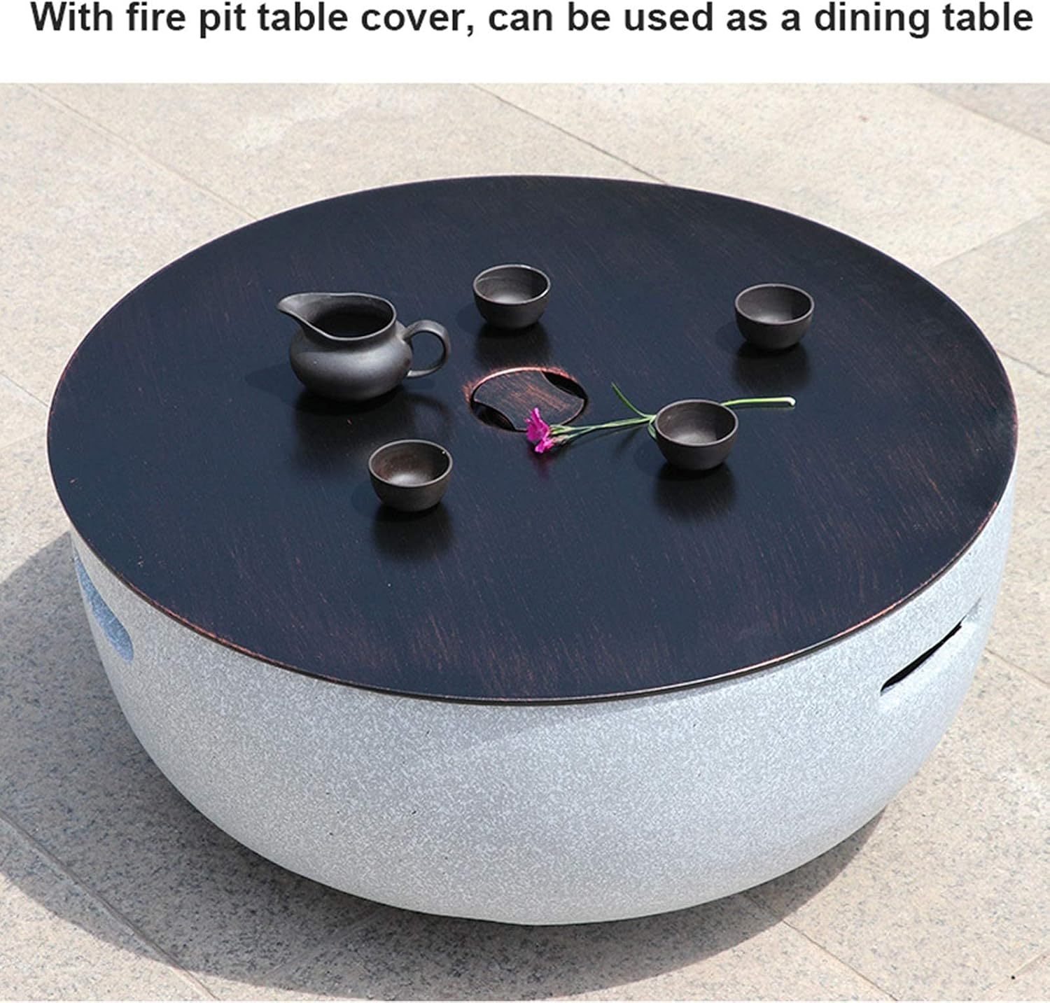 Fire Pit for Garden and Patio, Outdoor garden Fire Bowls with Grill Shelf and Mesh Cover Round Tabletop for Placing Drinks and Roasting Supplies, Garden or Patio