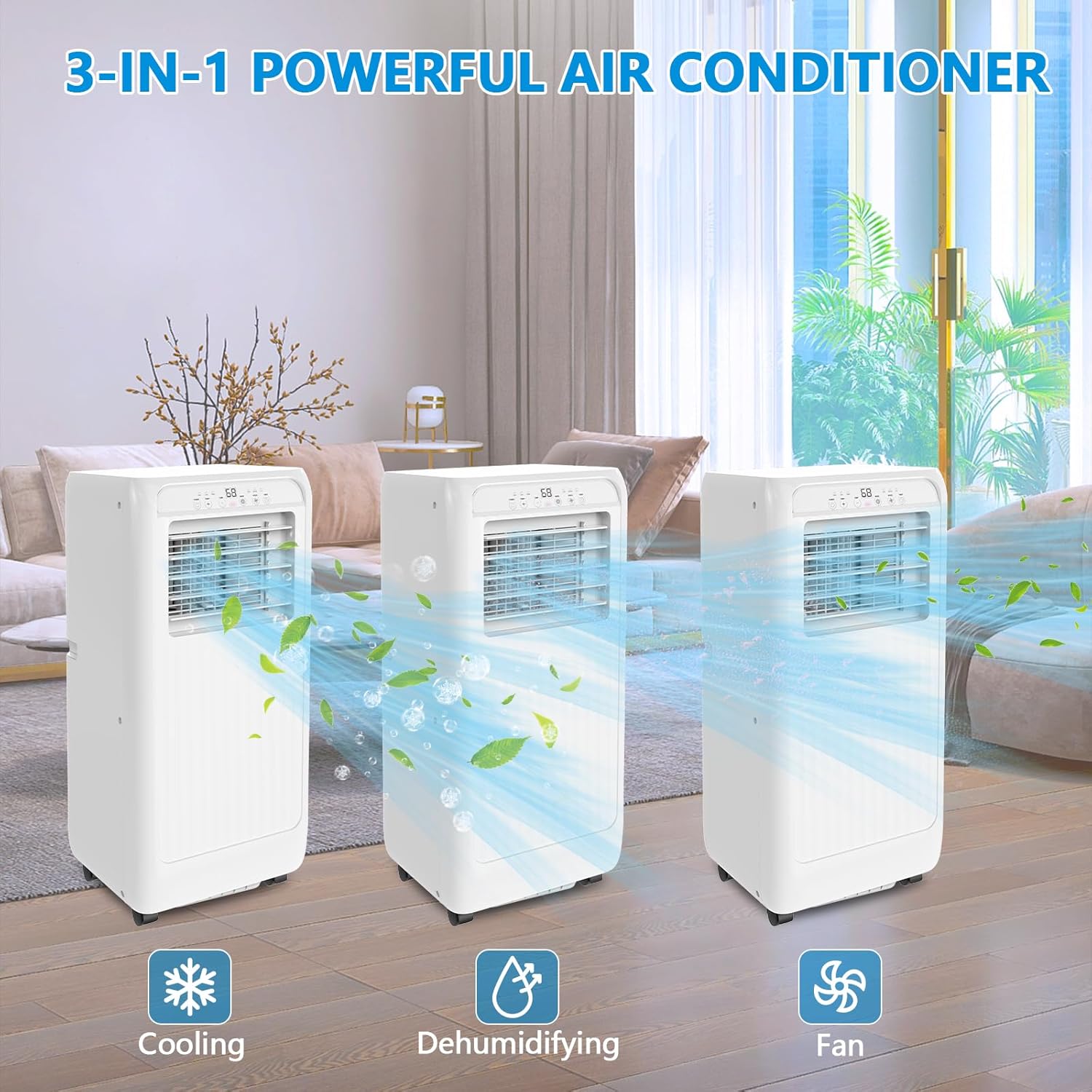 8000BTU Portable Air Conditioners, Portable Ac Unit Cools Up To 350 Sq, With Touch Remote Control, 24h Timer Air Cooler For Bedroom Office