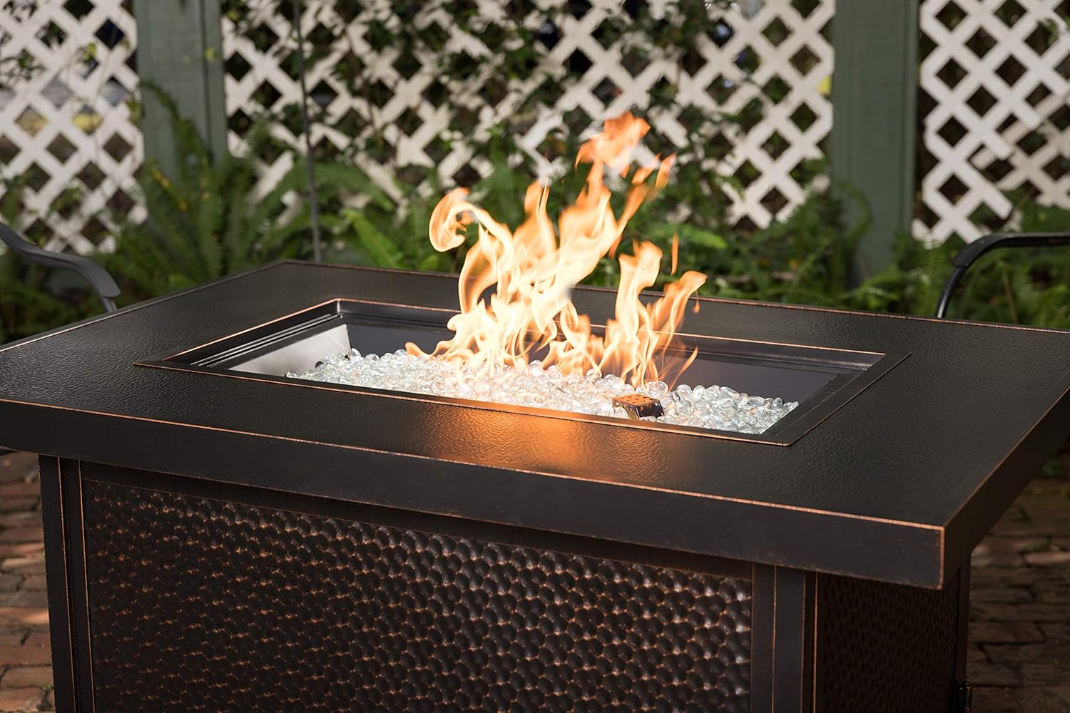 Weyland Hammered Aluminum Convertible Gas Fire Pit Table 55000 BTU Multifunctional Outdoor Firepit with Fire Bowl Lid, Nylon Cover & Clear Fire Glass Bronze Finish - Rectangular 48
