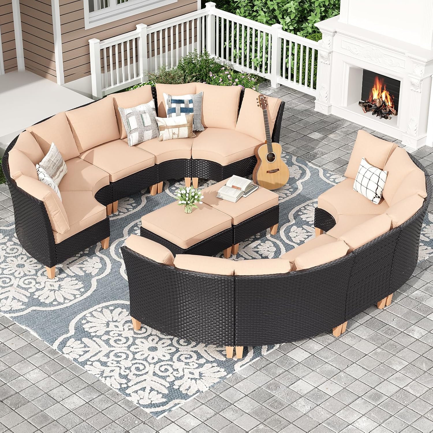 Soohow Patio Furniture Set, 12 Piece Outdoor Sectional Furniture Set with Cushions, Wicker Patio Conversation Set Outdoor Sectional Sofa, All-Weather PE Rattan Sofa for Garden, Backyard and Poolside