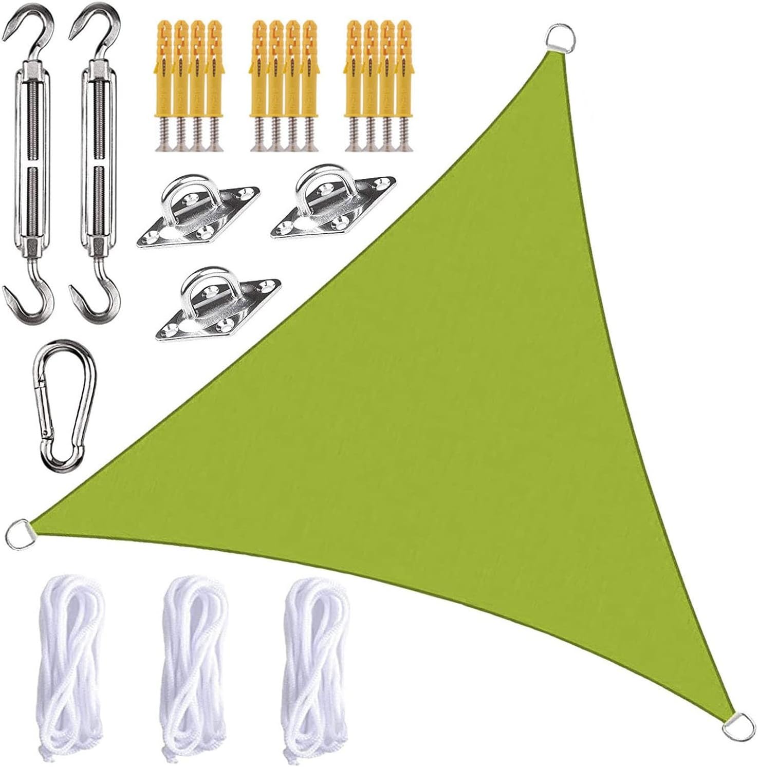 Triangle Sun Shade Sail, Waterproof Sunshade Sunscreen Canopy with 3 Ropes and Fixing Kits(GreenYellow,16.4x16.4x16.4')