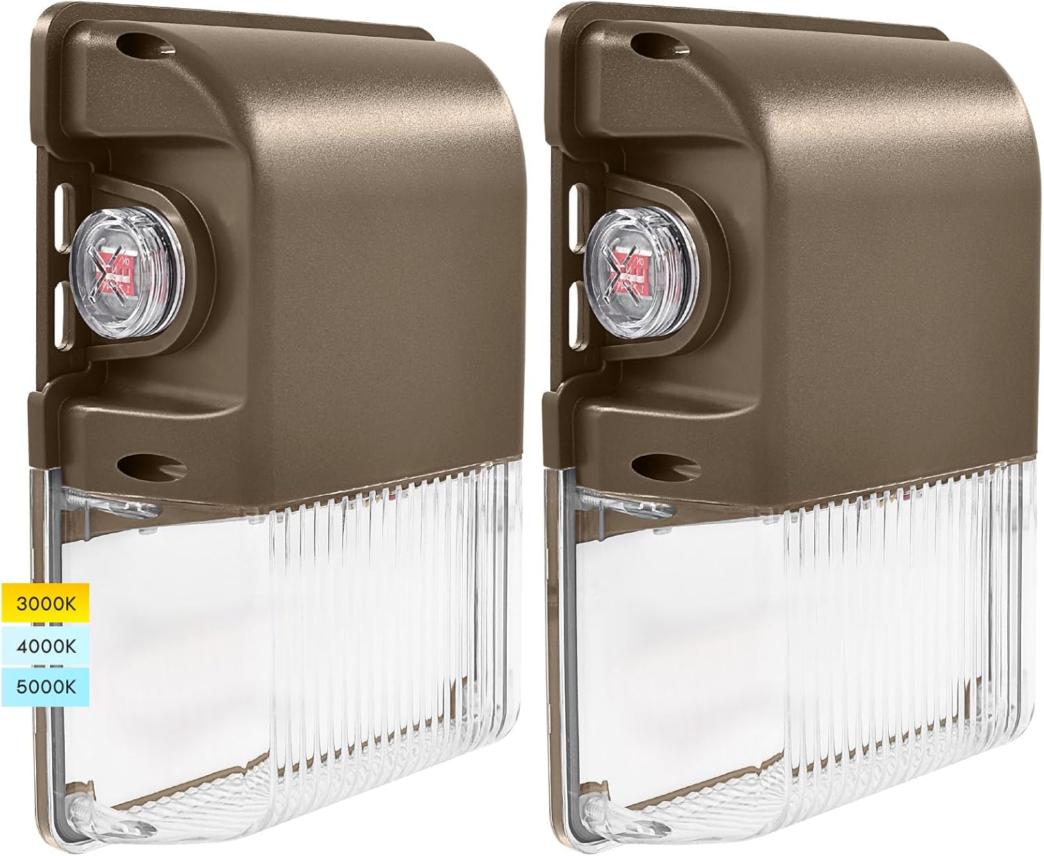 LUXRITE 15/20/25W LED Wall Pack Light with Photocell, 3CCT 3000K/4000K/5000K,1950/2600/3250LM Selectable, Dusk to Dawn LED Outdoor Lighting, IP65 Waterproof, 120-277V, Dimmable, Clear Lens, 2-Pack