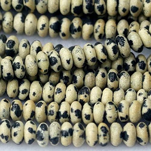 1 strands natural black dot dalmation stone rondelle loose beads fit jewelry necklace bracelets 4x8mm 15