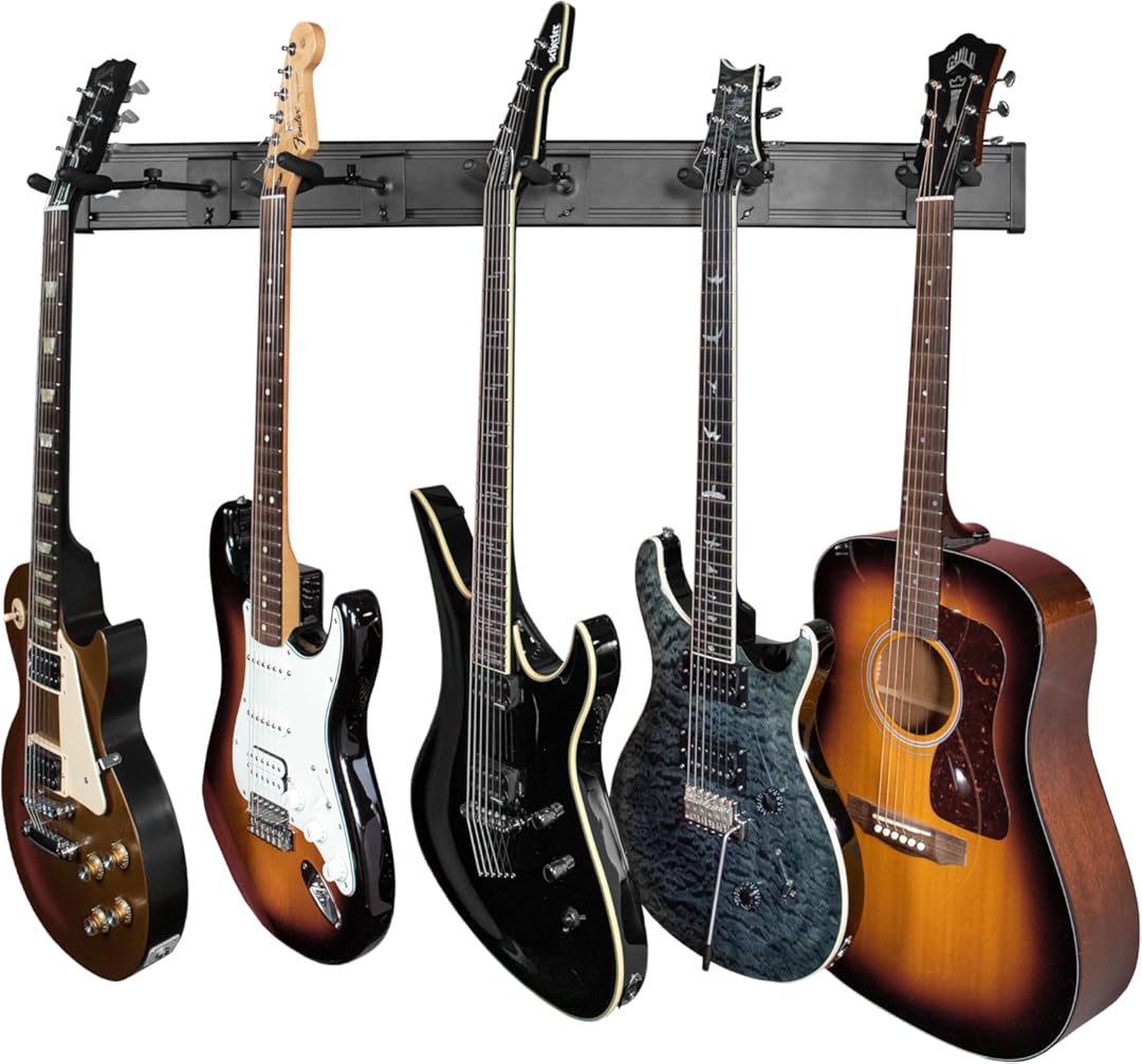 Levy's Leathers Wall Mounted 5-Space Slatwall Guitar Hanger; Black (LVY-SLATSTRIPHNGR5-BLK)