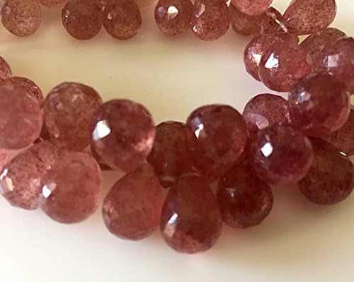 Pink Natural Strawberry Quartz Faceted Briolette Beads, 7x11mm To 8x13mm Beads, 6.5 Inch Strand