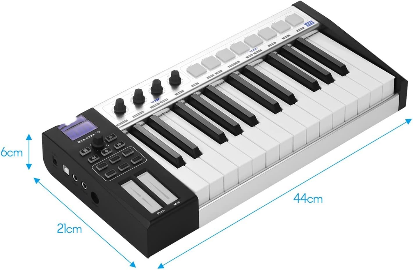 KESHUO Electric Keyboard 37 Portable MIDI Controller Keyboard Semi-Weighted Keys 8 RGB Backlit Trigger Pads LED Display