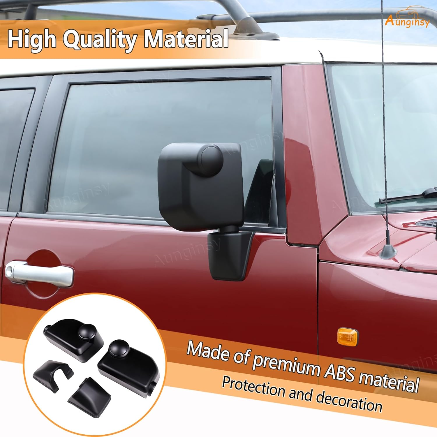 Aunginsy Rear View Mirror Cover Cap & Exterior Door Handle Protector Cover Kit Compatible with Toyota FJ Cruiser 2007-2021 Side Door Rearview Mirror Outer Door Handles Trim Decorative ABS Accessories