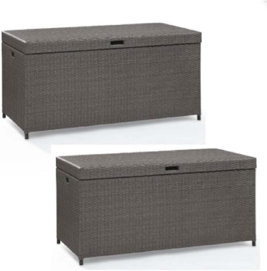 Home Square 2 Piece Wicker Patio Deck Box Set in Weathered Gray