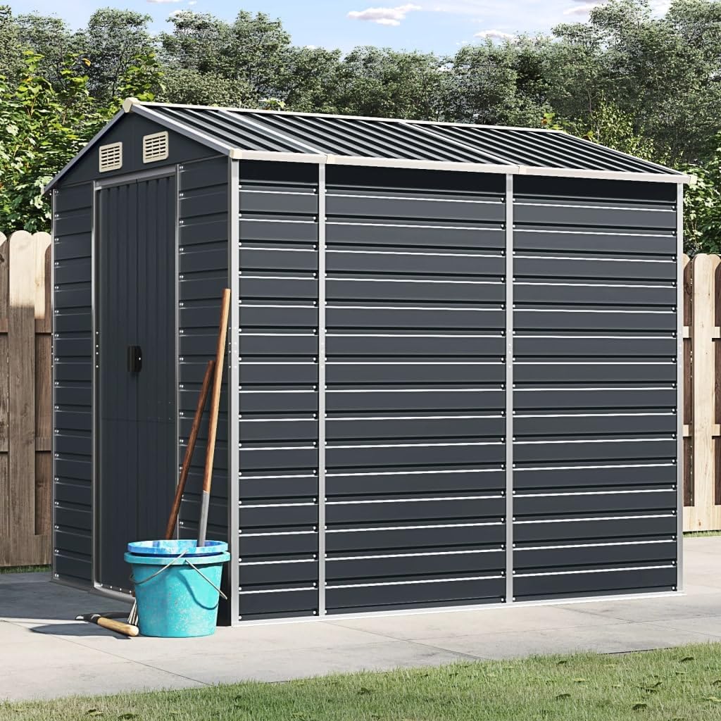 Garden Shed, Rectangular Modern Durable Metal Steel Outdoor Storage Shed, 84.6 x 75.2 x 78.0 in, Ventilated Backyard Utility Tool House, Anthracite Finish