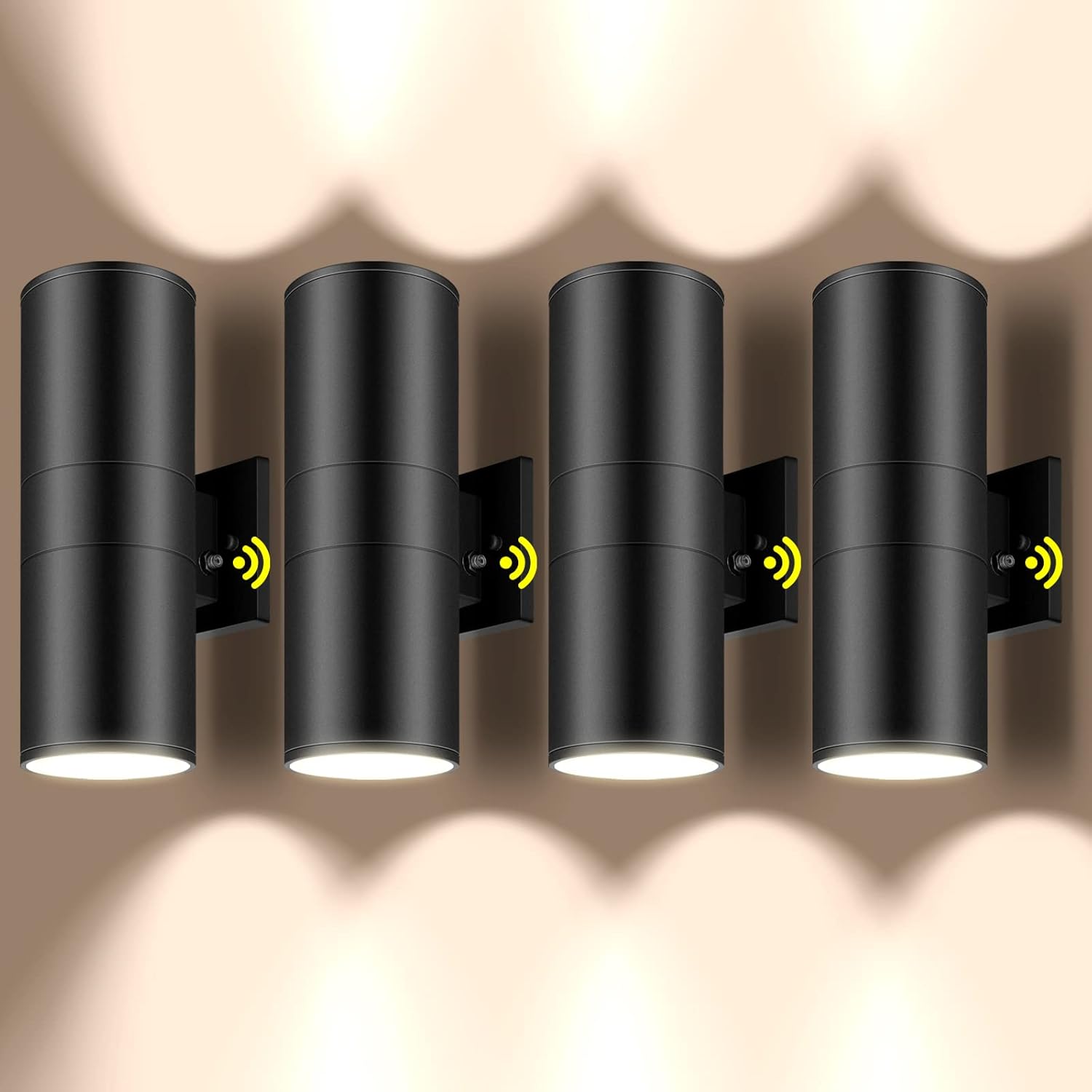 4 Pack Outdoor Lighting Dusk to Dawn Wall Lights, Cylinder Up Down Lights Fixture, IP65 Waterproof Aluminum Wall Sconce Exterior Wall Lamp with Sensor for Porch Patio ETL Black