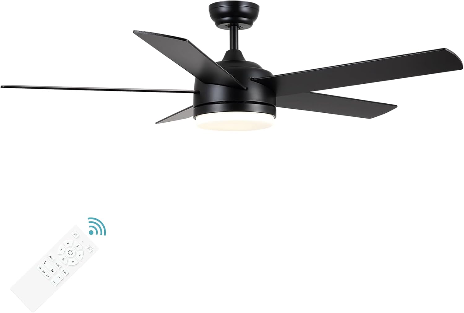 YUHAO 52 Inch Black Ceiling Fan with Light and Remote Control.Noiseless,Dimmable,3CCT,6 Speeds Reversible, DC Ceiling Fans for Indoor or Covered Outdoor