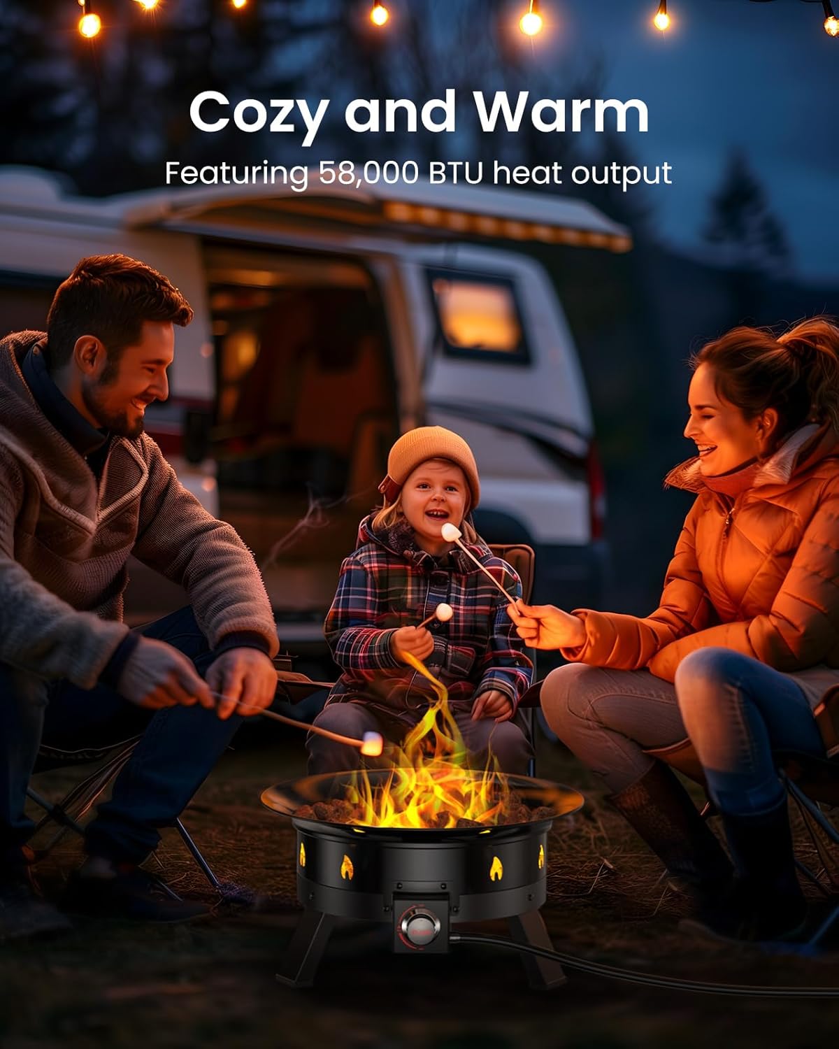 Ciays Propane Fire Pit 24 Inch, Gas Portable Large Fire Pit with Grill Grate, Folding Legs, Hose Hooks, Propane Tank Holder, Cover & Carry Strap, CSA Certified,Portable, 58,000 BTU